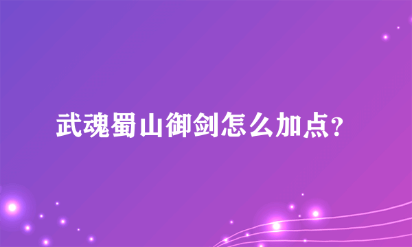 武魂蜀山御剑怎么加点？