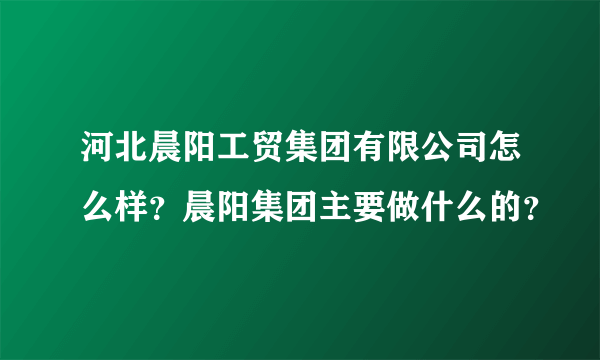 河北晨阳工贸集团有限公司怎么样？晨阳集团主要做什么的？