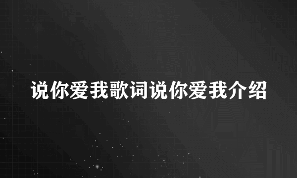 说你爱我歌词说你爱我介绍