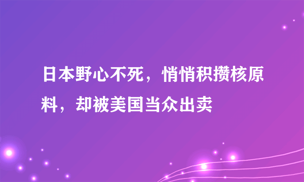 日本野心不死，悄悄积攒核原料，却被美国当众出卖