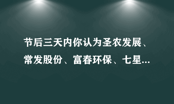 节后三天内你认为圣农发展、常发股份、富春环保、七星电子这几只股票看涨吗?