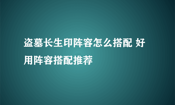 盗墓长生印阵容怎么搭配 好用阵容搭配推荐