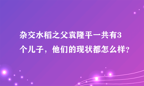 杂交水稻之父袁隆平一共有3个儿子，他们的现状都怎么样？