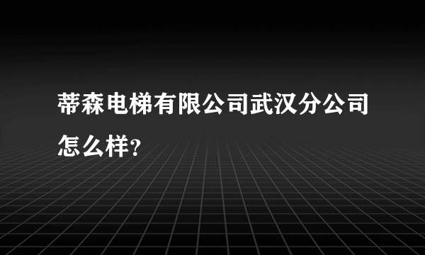 蒂森电梯有限公司武汉分公司怎么样？